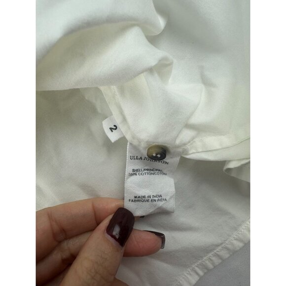 Ulla Johnson Puff Sleeve Top White Topstitched Cotton Size 2 - Picture 4 of 6